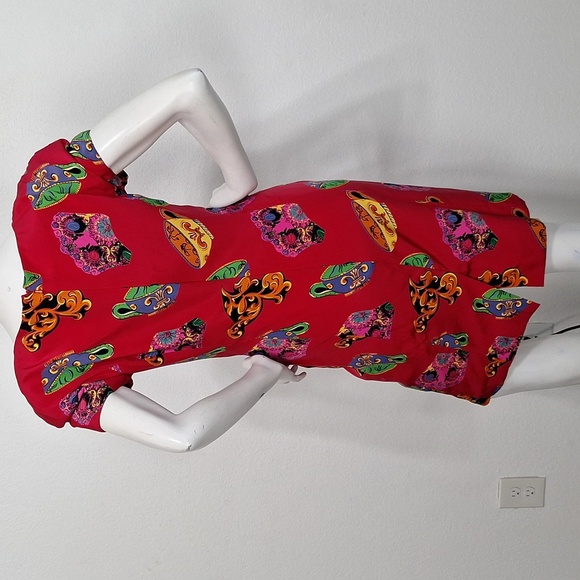 Richard Warren Vintage Red Tea Cup Retro Artsy Silk Knee Length Dress Size 6 - Picture 6 of 11